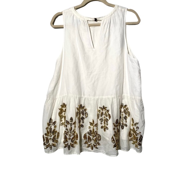 Anthropologie Maeve Ivory Cotton Sleeveless Tunic with Gold Sequins Size 1X - Picture 2 of 10